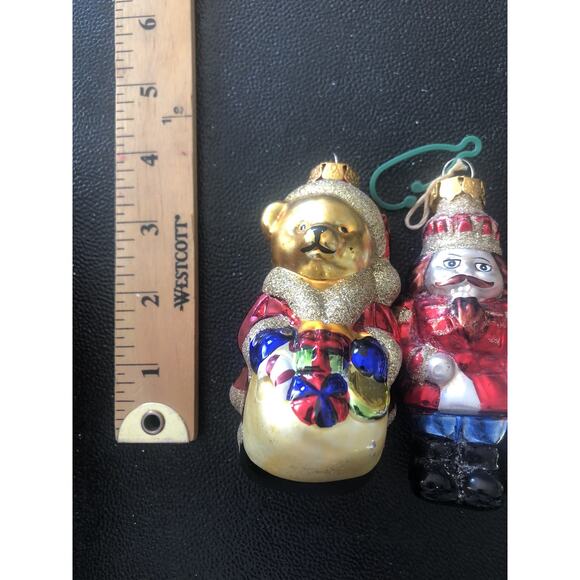Vintage Eclectic Glass Soldier, Santa Bear, Penguin Christmas Ornaments Set Of 3 - Picture 2 of 7